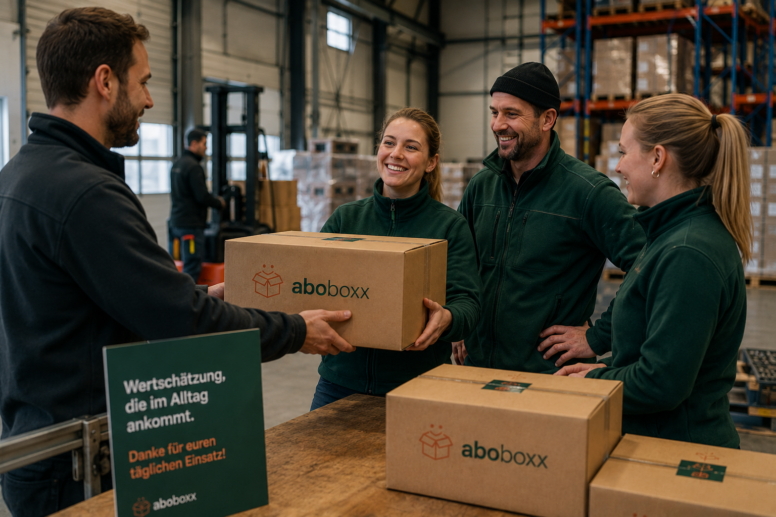 Mitarbeitende in Logistik erhalten eine aboboxx Box als Corporate Benefit